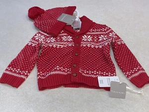 Tahari Baby Fair Isle Holiday Christmas Buttoned Collared Sweater & Hat 12 M - Picture 1 of 5