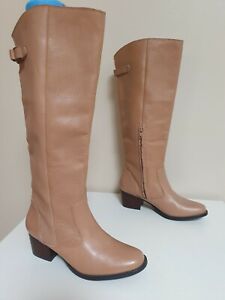 Corelli beige leather womens knee Boots 6 zip up 5cm heels brown tan ninah