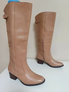 Corelli beige leather womens knee Boots 6 zip up 5cm heels brown tan ninah - Picture 1 of 5