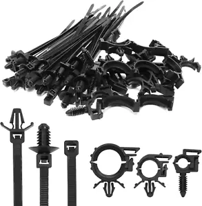 45Pcs Push Mount Cable Zip Tie with Car Wire Loom Routing Clips Assortment - Picture 1 of 12