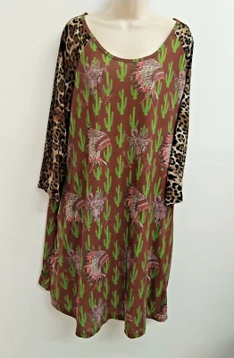 Vestido Moda Express Para Mujer 2 Extra Grande Marrón Verde Cactus Fluido Suelto Damas Foto 1 de 4