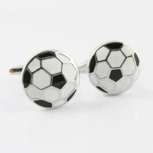 Platinum Plated Brass Enamel Soccer Ball Cufflinks FREE Gift Bag included! - Picture 1 of 3