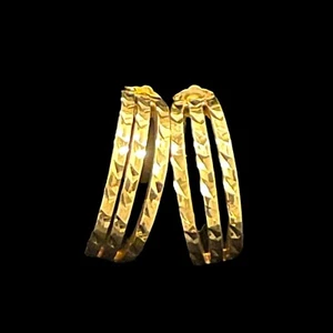 "Aretes de aro de oro amarillo macizo de 14 K con corte de diamante aros de medio círculo de 7/8""" - Imagen 1 de 4