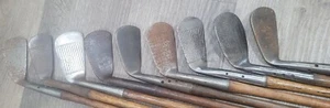 9 antike Vintage Flansch gewichtete Sohle Hickory Holz Schaft Golfschläger C-0 SW oder + - Bild 1 von 13