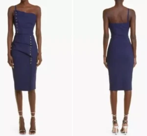 CHIARA BONI La Petite Robe Blue Valbona Button Cocktail Dress Size 52 US 16 XL - Picture 1 of 16