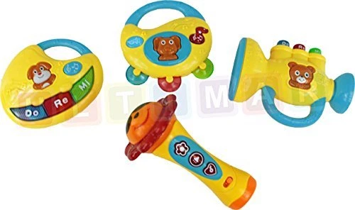 BSD Musikspielzeug mit Ton und Licht - Klavier, Trompete, Mikrofon und Tamburin