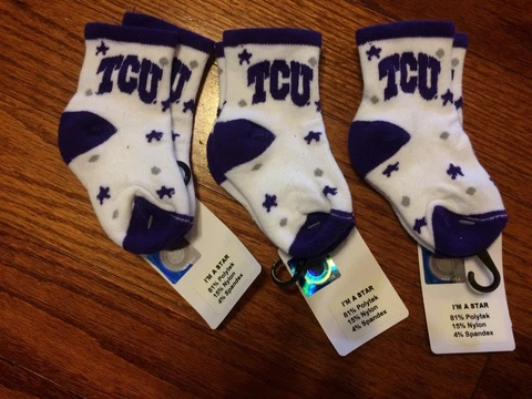 NWT! TCU Horned Frogs 3 Pair Of Size 12-24 (1) And (2) 6-12 Months Logo Socks Cover