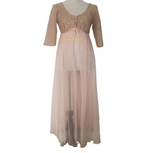 Vintage Spitze transparent Chiffon Sexy Dessous Bett Jacke klein rosa und creme  - Bild 1 von 6