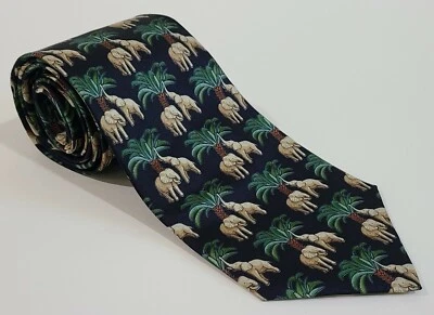 Corbata Jim Thompson 100 % seda elefantes y palmeras/azul marino redonda 57" x 3,5" Foto 1 de 4