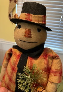 Sehr guter Zustand handgefertigte primitive Weihnachten Schneemann Figur 15" groß Dekor - Bild 1 von 5