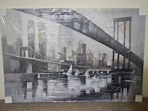 Quadro astratto arte moderna New York Twin Tower Skyline e ponte di Brooklyn - Foto 1 di 2