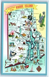Tarjeta postal mapa saludos desde Rhode Island - Imagen 1 de 2