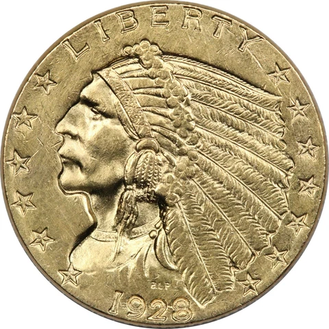 1928 Indian $2.50 Gold Quarter Eagle, About Uncirculated AU+ Cover