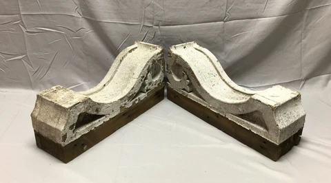 Antique VTG Pair Thick Corbels Wood Shabby Victorian Architectural Chic 877-23B Cover