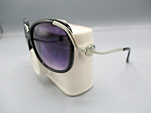 GUESS Sunglasses Womens 58 14 130 Black Silver Eyewear Purple Lenses Logo Frames