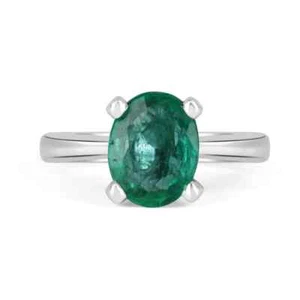1.77 Carat Natural Emerald Four Prong Solitaire Engagement Ring 14K - Picture 1 of 8