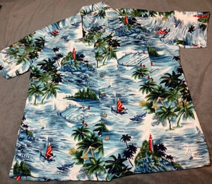 Vintage Kennington Lighthouse Sailboat Blue Hawaiian Men's SHIRT size XL EUC - Picture 1 of 7