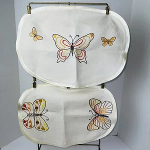 "Set Tovagliette Ricamate di 2 Farfalle Bordo Satinato Crema Lino Vintage 18x13" - Foto 1 di 13