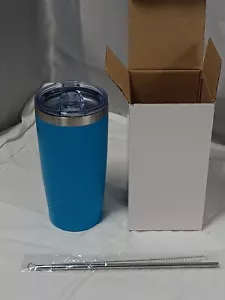 20oz Double Wall Stainless Steel Tumbler W/ Straw & Brush. Light Blue - Picture 1 of 5
