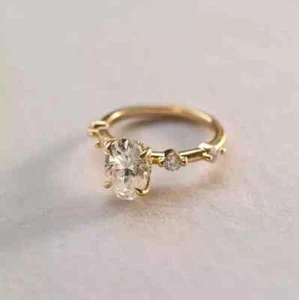 2Ct Oval Cut Lab-Created Diamond Women's Engagement Ring 14k Yellow Gold Finish - Picture 1 of 4