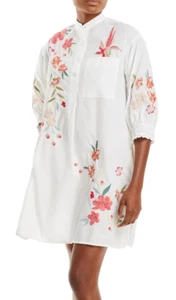 Vestido túnica Johnny Was Cherri bordado puño calado 100 % algodón blanco talla M - Imagen 1 de 3