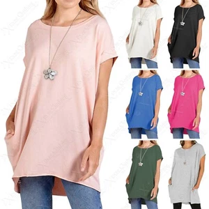 LADIES OVERSIZED BAGGY FIT NECKLACE T-SHIRT TOP WOMEN LOUNGE WEAR PLUS SIZE TOPS - Picture 1 of 17