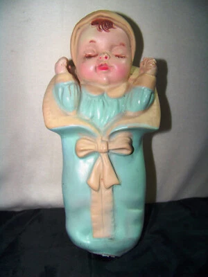 Vintage SQUEAKY TOY Baby in Blanket, by Baby World 1962  - Image 1 of 4