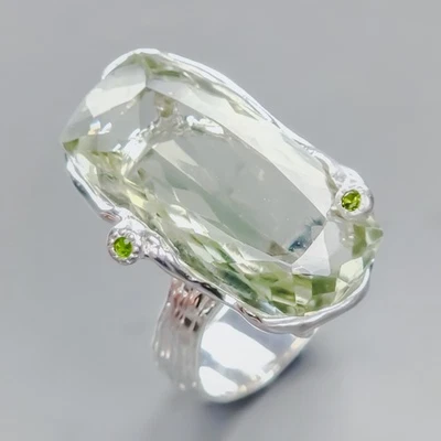 Women ring 30 ct Natural Green Amethyst Ring 925 Sterling Silver Size 8 /R437416 - Image 1 of 4