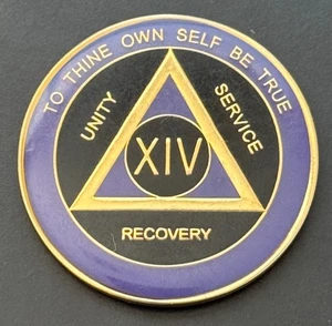 Alcoholics Anonymous AA 14 XIV Years Recovery Token Coin Chip Tri-plate - Picture 1 of 2