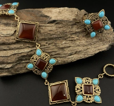 BARSE Turquoise & Red Stone Bracelet and Size 7.5 Ring Set - Image 1 of 4