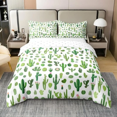 Green Cactus 100% Cotton Duvet Cover Queen Size,Succulent Plant Bedding Sets ... - Image 1 of 4