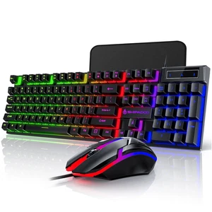 Teclado y mouse para juegos, 104 teclas LED RGB retroiluminado teclado silencioso para computadora, multi - Imagen 1 de 12