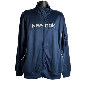 Chaqueta cortavientos Reebok para hombre talla XL azul marino deletreada cremallera completa - Imagen 1 de 13