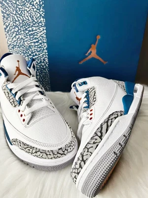 Jordan 3 " White and True Blue " Mid Top Retro Shoes For Man - Image 1 of 4