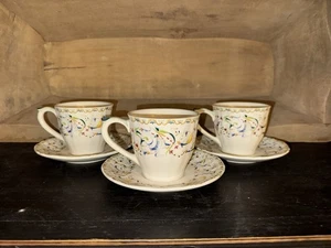 Faiencerie De Gien France Toscana Floral Scrolls 2 7/8” Flat Cups & Saucers (3) - Picture 1 of 3