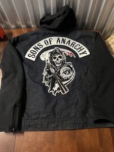 Chaqueta de mezclilla Sons Of Anarchy para hombre talla XXL azul con capucha equipo de carretera parca SOA - Imagen 1 de 10