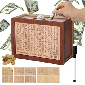 Cash Vault Wooden Savings Box 10000, Piggy Bank for Adults and Kids with Coun... - Picture 1 of 7