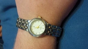 JJ ladies quartz two tone gold tone and steel watch crystal diamond look markers - Picture 1 of 7
