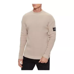 Suéter de punto beige manga larga CALVIN KLEIN para hombre sudadera algodón ¡Nuevo! - Imagen 1 de 3