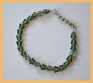 Grüne Perlen oxidiert Silber Metall Fußkettchen Schmetterling Charm Fußschmuck Indien - Bild 1 von 4