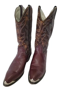 Men's Vintage Durango Brown Leather Lizard Print Cowboy Boots Size 9 NICE - Picture 1 of 8