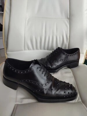 Prada Studded Oxford Brogue Dress Shoes Black Leather Lace Up Flats Sz 40 US 10 - Image 1 of 4