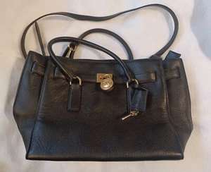 Michael Michael Kors Black Hamilton Soft Leather, Lock Satchel/Shoulder Bag - Picture 1 of 6