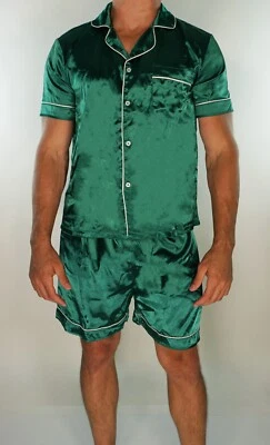 NEW MEN'S GREEN SATIN PAJAMA SET MEDIUM — 第 1/4 张图片
