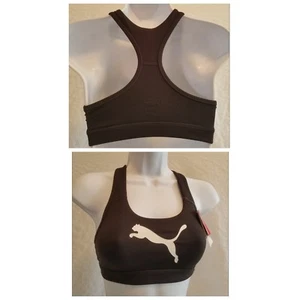 New PUMA Black Racerback Sports Bra Medium Support Logo Size XS XSmall - Picture 1 of 5