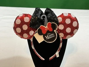 Disney Minnie Mouse Sequin Red Polka Dot and Black Bow Adult - Picture 1 of 2