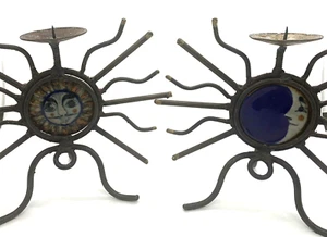 Vintage Sun And Moon Candle Holders Mexico Signed by Artist - Picture 1 of 8
