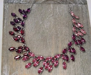 INC Pink Red Purple Marquise Rhinestone Ombré Statement Necklace 16" - 19" NWT - Picture 1 of 18