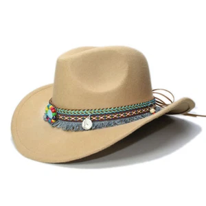 Cute Kid Boy Girl Fashion Wool Western Cowboy Hat Winter Wide Brim Warm Jazz Cap - Picture 1 of 22