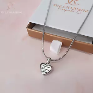 Engraved Ashes Heart Pendant Urn Necklace - Rose Gold or Silver - Self-Fill - Picture 1 of 5